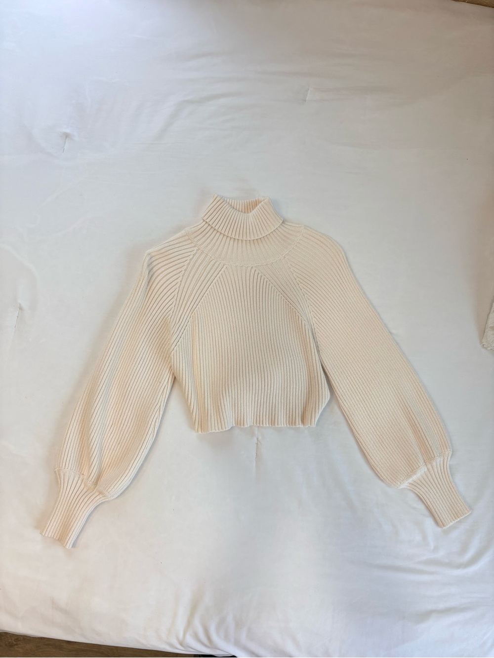 Princess Polly Cream Ribbed Cropped Turtleneck Sweater